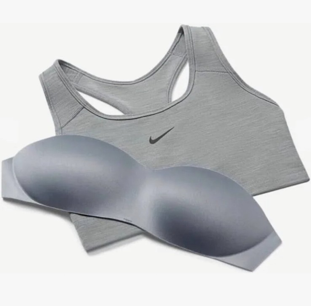 Nike Women’s Indy Padded Sports Bra Large Grey Black Swoosh Athletic Racerback